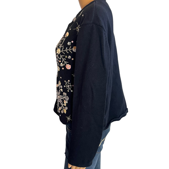 Vintage 2004 Black Snowflake Sequins Cardigan Size M/L - Picture 4 of 6